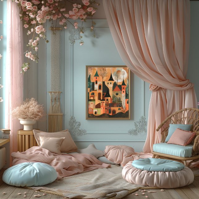 Pôster Castillo Encantado: Paisaje Folk y Naive Colorido (Criador carregado)