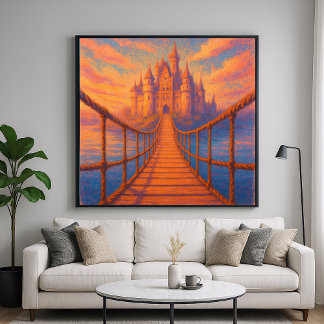 Poster Castle Bridge - Pastel Painting Style Fantasy Art