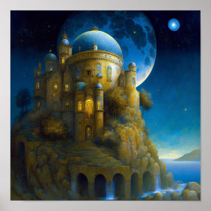 Poster Castle Fantasy Moon Landscape