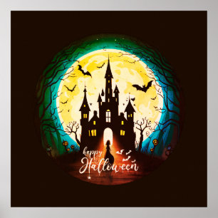 Poster Castle Haunted Happy Halloween Creepy