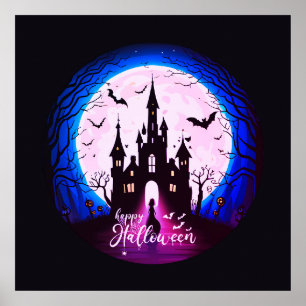 Poster Castle Haunted Happy Halloween Creepy