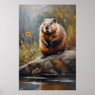 Pôster | Castor | Estilo de pintura a óleo