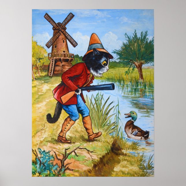 Poster Cat and Duck, Louis Wain (Frente)