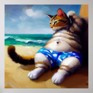 Poster Cat at the Beach