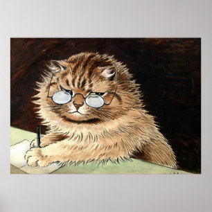 Poster Cat at work with glasses by Louis Wain