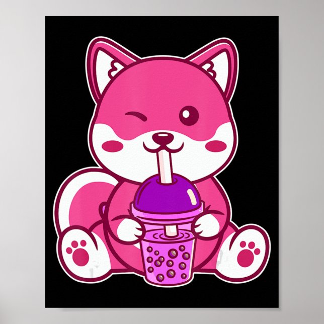 Poster Cat Boba Cute Bubble Tea Anime Neko Kawaii para Gi (Frente)