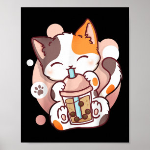 Poster Cat Boba Tea Bubble Tea Anime Kawaii Neko