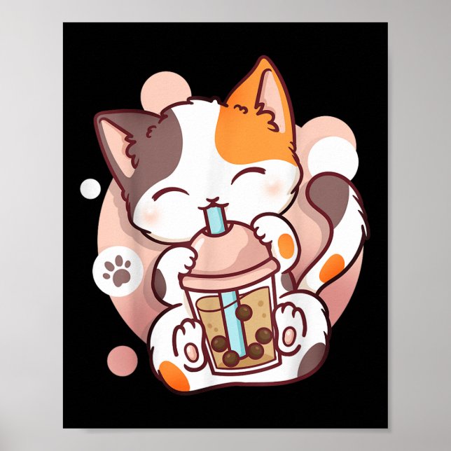 Poster Cat Boba Tea Bubble Tea Anime Kawaii Neko (Frente)