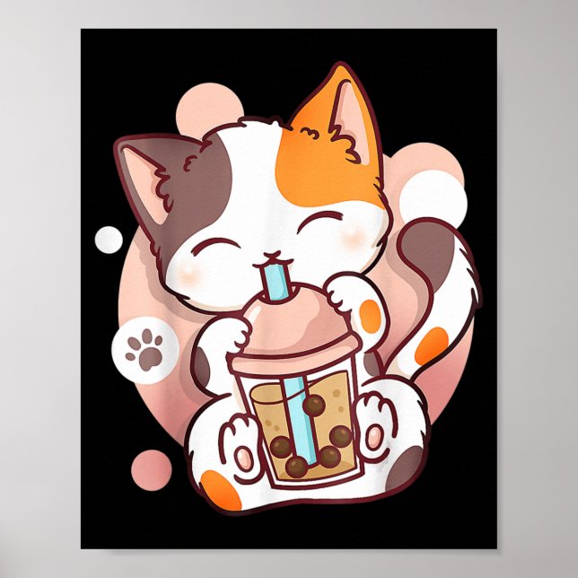 Poster Cat Boba Tea Bubble Tea Anime Kawaii Neko  (Frente)