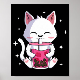 Poster Cat Boba Tea Bubble Tea Anime Kawaii Neko Gift Gir