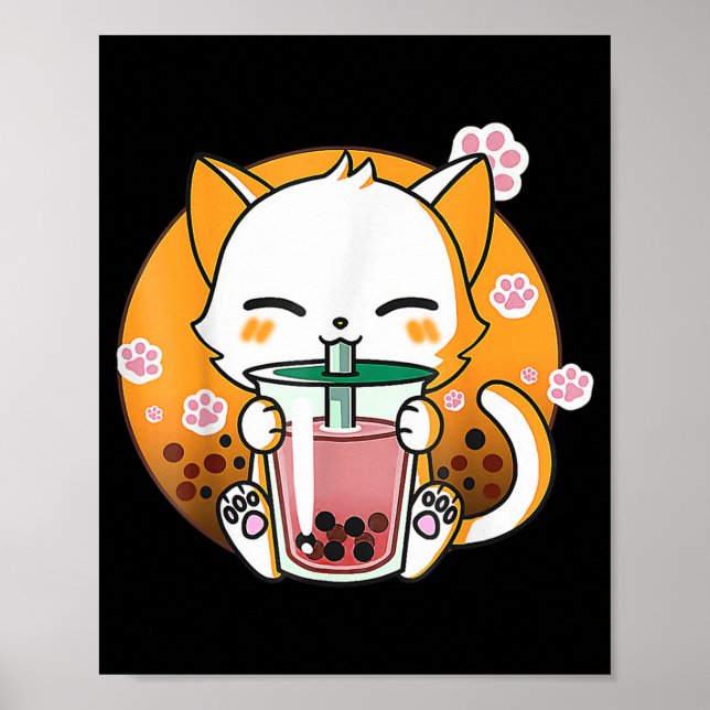 Poster Cat Boba Tea Bubble Tea Anime Kawaii Neko Gifts Gi (Frente)