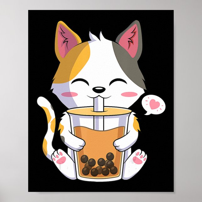 Poster Cat Boba Tea Bubble Tea Anime Kawaii Neko Girl Tea (Frente)