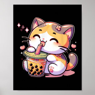 Poster Cat Boba Tea Bubble Tea Anime Kawaii Neko Kids Tea