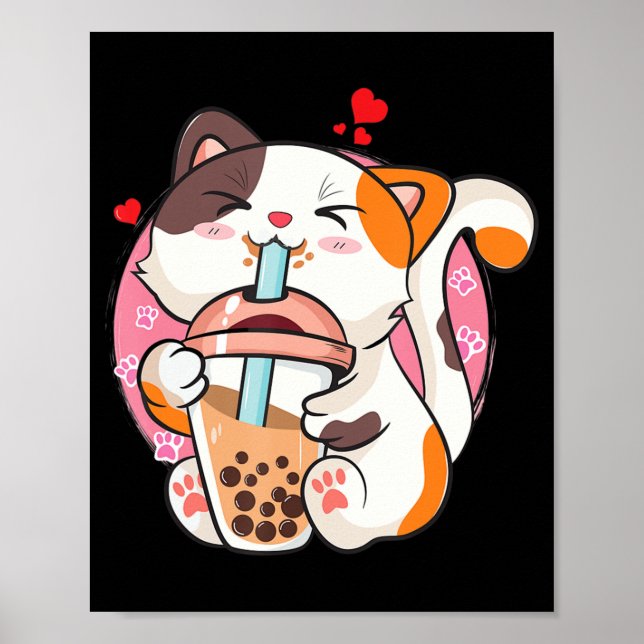 Poster Cat Boba Tea Bubble Tea Anime Kawaii Neko Kids Tea (Frente)