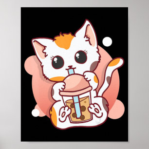 Poster Cat Boba Tea Bubble Tea Kawaii Anime Neko para Gar