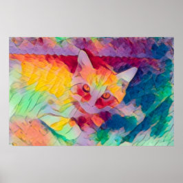 Poster Cat Boho Yellow Colorful Hippie Pop Art