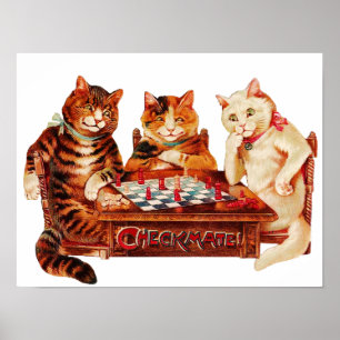 Poster Cat Chess Checkmate Louis Wain