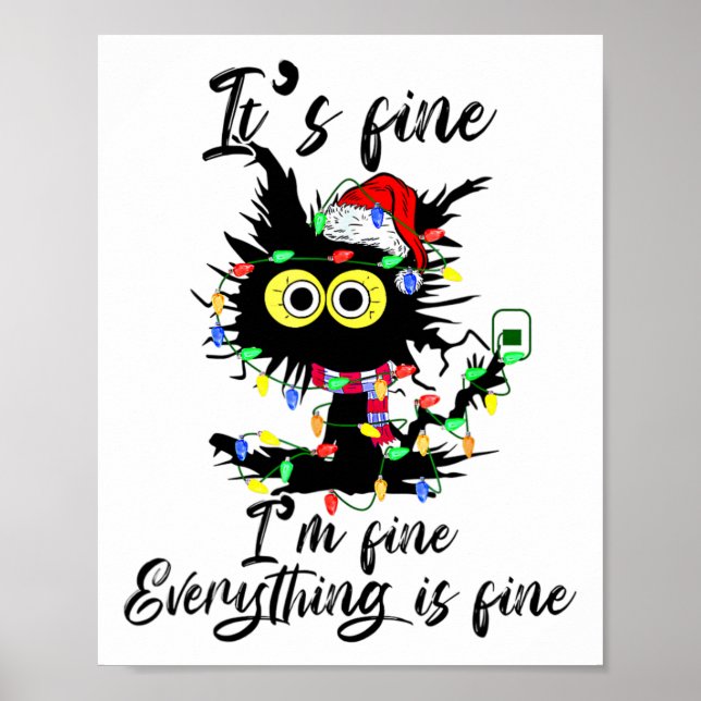Poster Cat Christmas It's Fine I'm Fine Everything Is Fin (Frente)