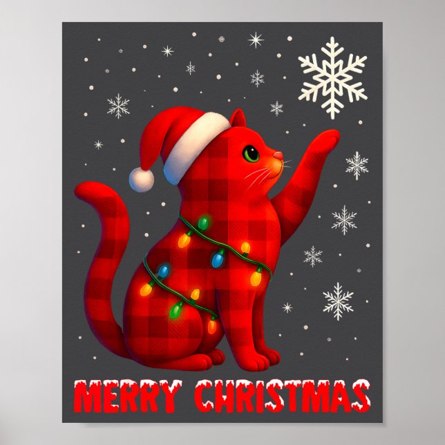 Poster Cat Christmas Light Reindeer Santa Christmas Cat L (Frente)
