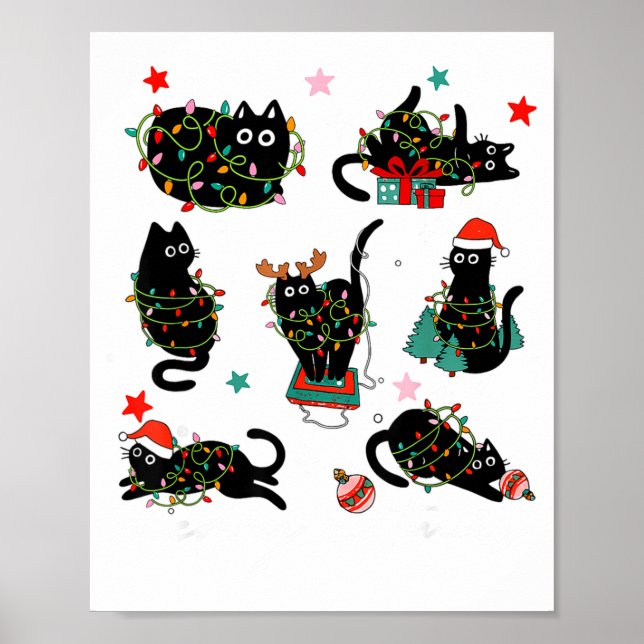 Poster Cat Christmas Light Reindeer Santa Christmas Cat L (Frente)