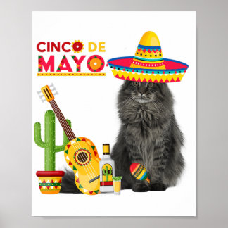 Poster Cat Cinco De Mayo Ama Bebendo De Violão Cactus