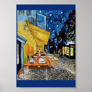 Poster Cat Colony, Night Cafe Parody, Van Gogh