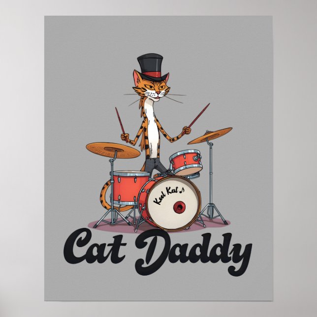Poster Cat Daddy Musician Drummer | Tabby Cats Lover Art (Frente)