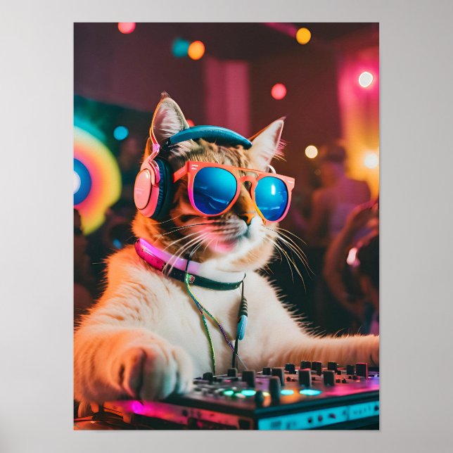 Poster Cat DJ Party Vibes, Gift. Gift. (Frente)