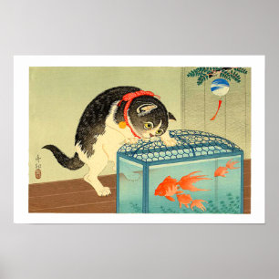 Poster Cat e Bowl de Goldfish Shoson Ohara 1930