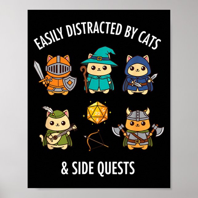 Poster Cat Easily Distracted By Cat &amp; Side Quests Rpg (Frente)