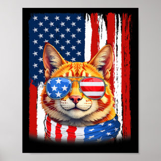 Poster Cat Eusa America Flag Patriótico Cat 4 De Julho