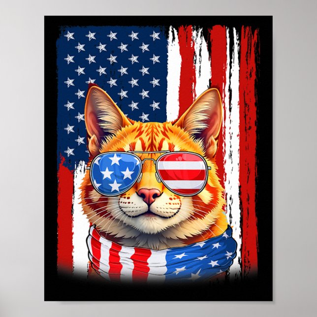 Poster Cat Eusa America Flag Patriótico Cat 4 De Julho (Frente)