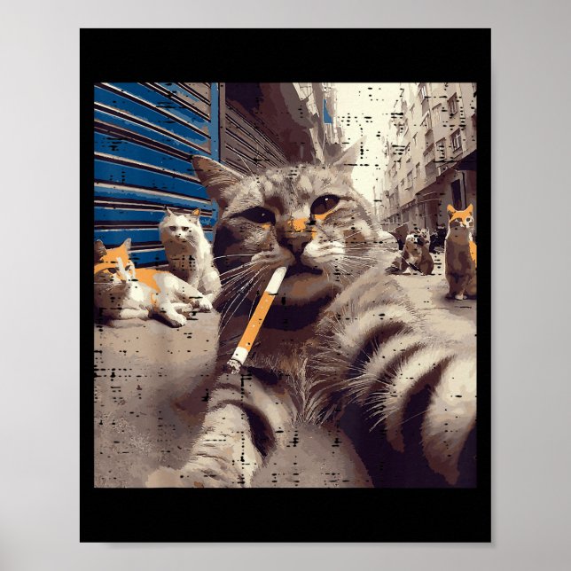Poster Cat Gangster Street Cats Selfie Funny Meme Humor M (Frente)