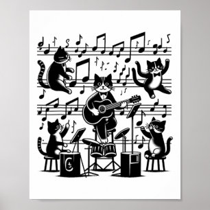Poster Cat Gatinho Reproduzindo Música Nota Limpa Músico 