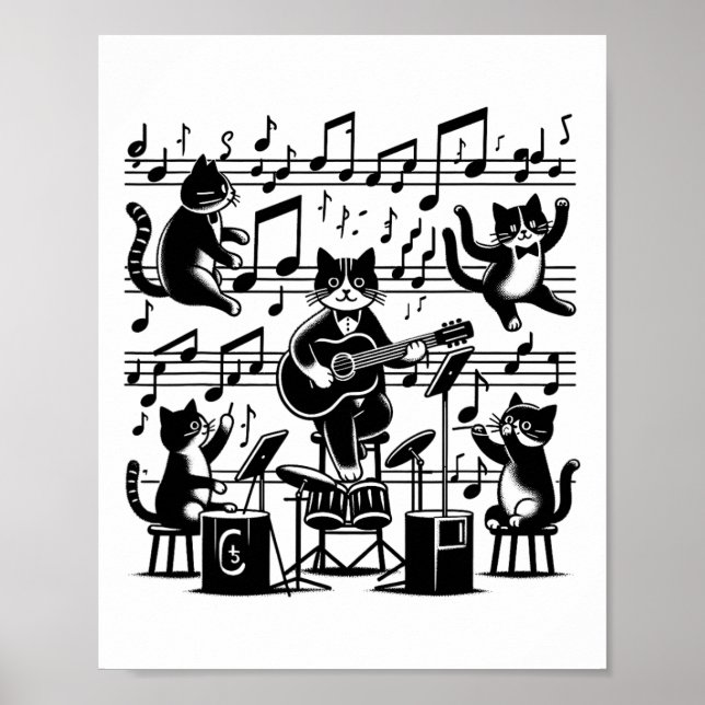 Poster Cat Gatinho Reproduzindo Música Nota Limpa Músico  (Frente)