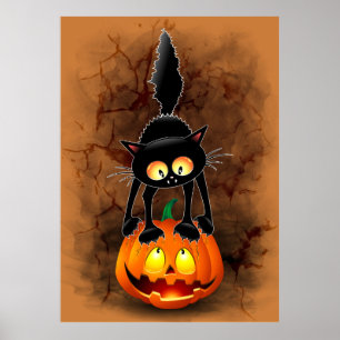Poster Cat Halloween Personagem de desenho animado assust