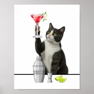 Poster Cat holding Pink Martini Art