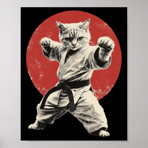 Poster Cat Karate Judo Japão Sinalizador japonês Gráfico