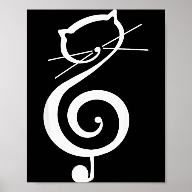 Poster Cat Kitty Treble Music Clef Funny Cat Music Notes  (Frente)