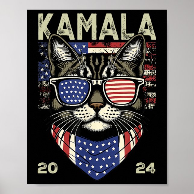 Poster Cat Lady Kamala-harris 2024 - Gato de Bandeira Ame (Frente)
