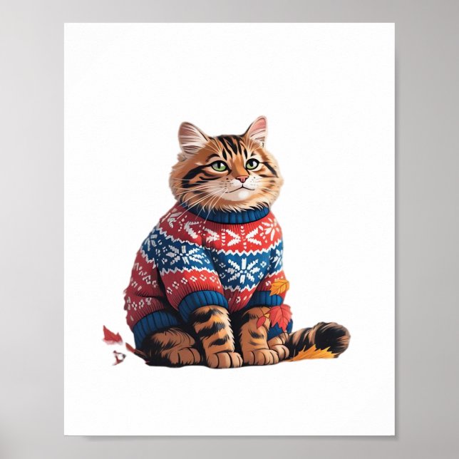 Poster Cat Leaf Fall Olá Autumn Funny Cat Kitten Lover (Frente)