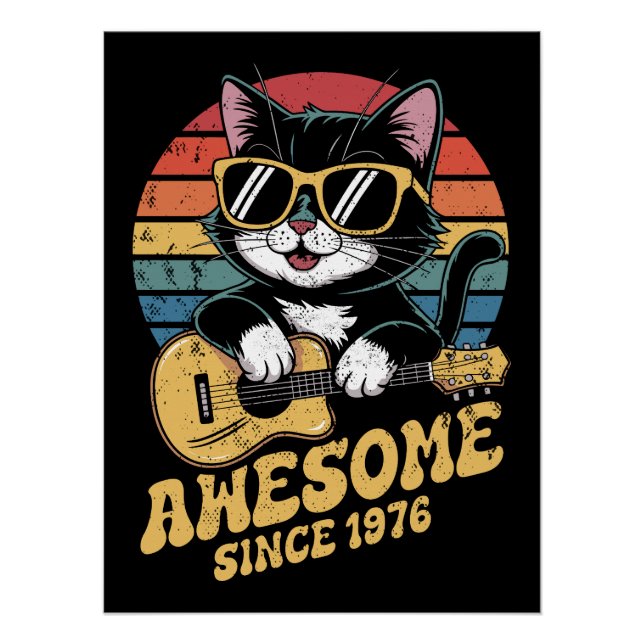 Pôster Cat Lover 1976 Birthday Retro 50th Bday Ukulele (Frente)