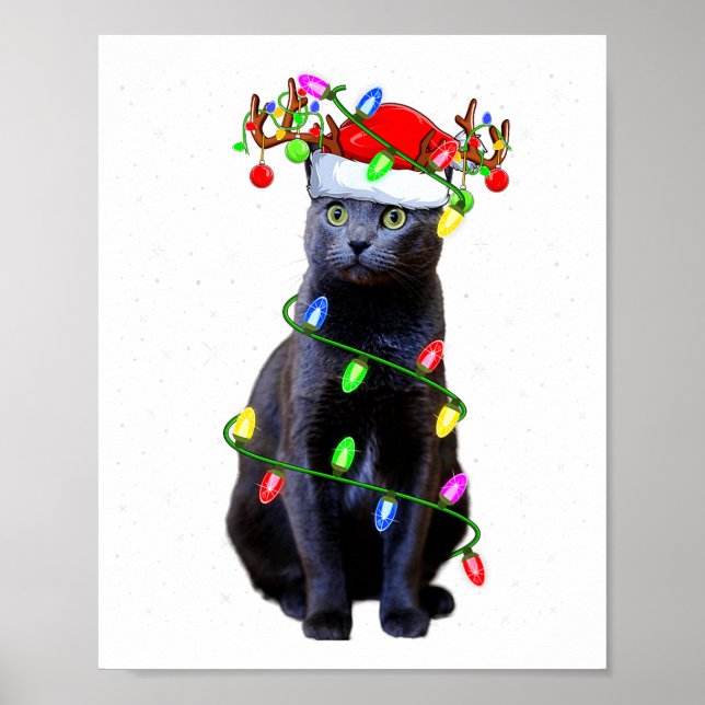 Poster Cat Lover Xmas Lighting Santa Russian Blue Cat Chr (Frente)