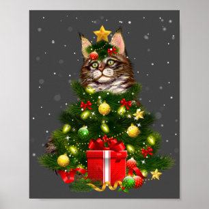Poster Cat Maine Coon Cat Xmas Tree Lights Cat Lover Ugly
