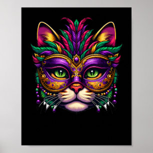 Poster Cat Mardi Gras Para Mulheres Raparigas Cat Lover N