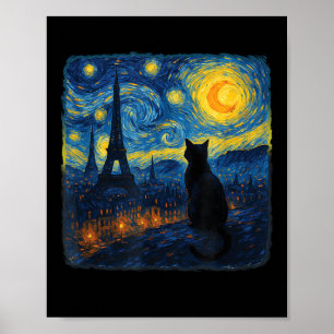 Poster Cat Paris Eiffel Tower Starry Night Van Gogh Inspi