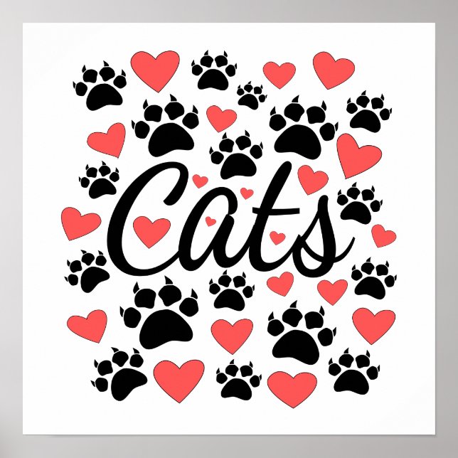 Poster Cat Paws Claws And Red Hearts (Frente)