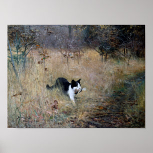 Poster Cat pegou um pássaro, Bruno Liljefors