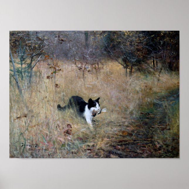 Poster Cat pegou um pássaro, Bruno Liljefors (Frente)