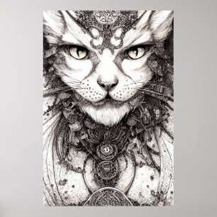 Poster Cat Pet Wild Nature Illustration Line Epic Art